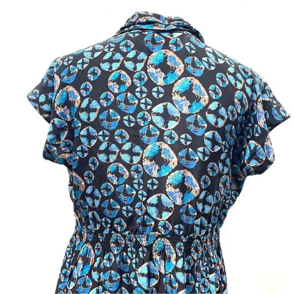 Tucker 100% Silk short sleeved dress, Women's size Large, blue black knee-length - Picture 8 of 12
